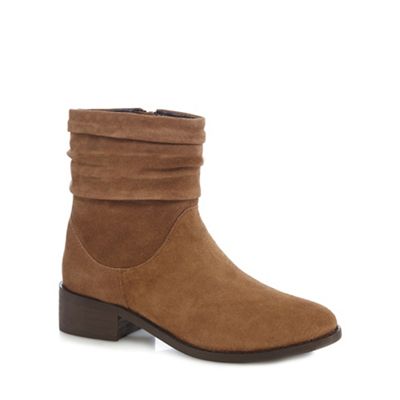 Tan suede ruched ankle boots
